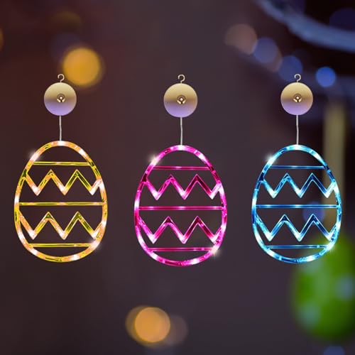 Osterdeko LED Fenster Licht Ostern Deko Lichterkette Ostereier zum Aufhängen Lichterkette, LED Lichterkette Fenster Beleuchtung Batteriebetrie mit Saugnäpfe, Osterdeko Für Draußen & Innen (3 Stück) von ACAREY