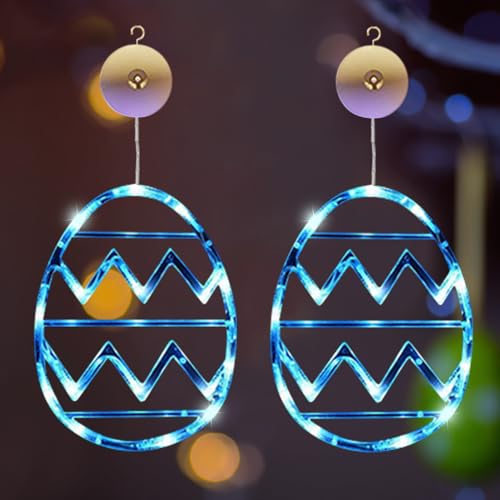 Osterdeko LED Fenster Licht Ostern Deko Lichterkette Ostereier zum Aufhängen Lichterkette, LED Lichterkette Fenster Beleuchtung Batteriebetrie mit Saugnäpfe, Osterdeko Für Draußen & Innen (Blau x2) von ACAREY