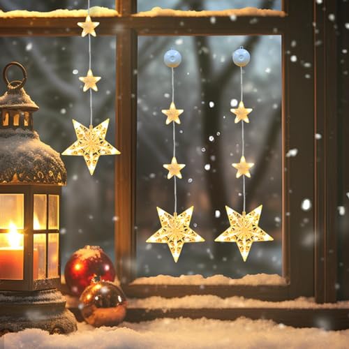 Weihnachtsdeko LED Sterne Weihnachtsbeleuchtung, Stern Lichterkette Weihnachtsdeko Fenster Batteriebetriebene mit Saugnäpfe, Warmweiß Weihnachtsstern Innen für Weihnachten Deko, Balkon (3 Stück Stern) von ACAREY