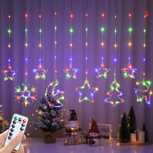 Weihnachtsdeko Lichterkette, Weihnachten Sterne Deko Fenster Lichterkette 8 Modi LED Lichterkette Fensterlichter, Weihnachtsdeko Beleuchtung Weihnachten Deko Fenster Licht Mit Fernbedienung (Bunt) von ACAREY