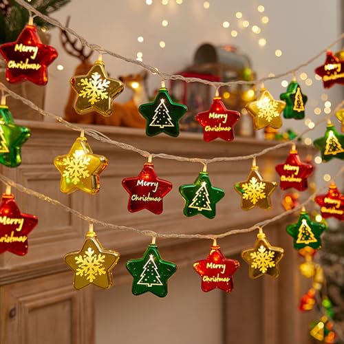 ACAREY Weihnachtsdeko Lichterkette Weihnachtskugeln LED Lichterkette Innen mit 20 LEDs, Christbaumkugeln Lichterkette Für Weihnachten, Christbaumschmuck, Party, Weihnachtsdeko Fenster (3m Stern) von ACAREY