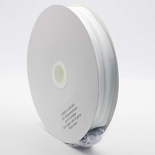 LEDUC 10 m Reißverschluss mit 20 Reißverschlüssen, Nylon, 4 + 4 mm (weiß) von ACCESSOIRES LEDUC