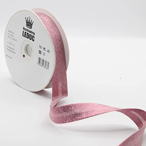 Leduc 20 Meter Schrägband, 13 Farben, Metall, Lurex, zum Nähen, doppelt gefaltet, 8 + 20 + 8 mm, italienische Qualität 8664 Light Pink von ACCESSOIRES LEDUC