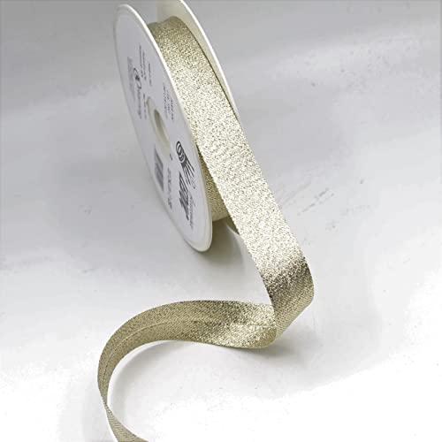 Leduc 20 Meter Schrägband, 13 Farben, Metall, Lurex, zum Nähen, doppelt gefaltet, 8 + 20 + 8 mm, italienische Qualität 9563 Light Gold von ACCESSOIRES LEDUC