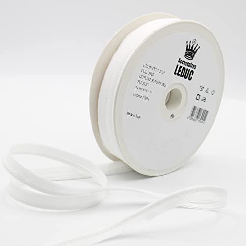 Leduc 20 m paspelband Baumwolle – 30 Farben – zum Nähen von 10 mm (8+2) – Qualität Italien, Weiß 5500 von ACCESSOIRES LEDUC