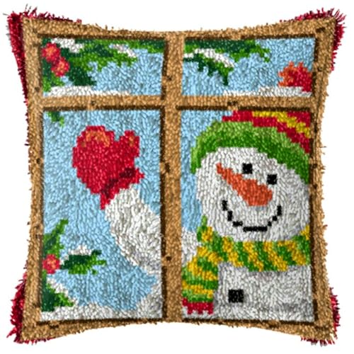 ACEMOOW Christmas Knüpfteppich Zum Selber knüpfen Knüpfsets 43x43cm Latch Hook Kit Selbst Knüpfen Set für Kinder und Erwachsene Schneemann von ACEMOOW