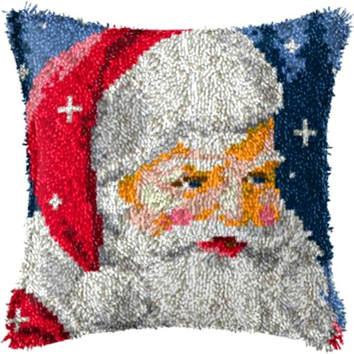 ACEMOOW Christmas Knüpfteppich Zum Selber knüpfen Knüpfsets 43x43cm Latch Hook Kit Selbst Knüpfen Set für Kinder und Erwachsene Weihnachtsmann von ACEMOOW