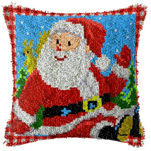 ACEMOOW Christmas Knüpfteppich Zum Selber knüpfen Knüpfsets 43x43cm Latch Hook Kit Selbst Knüpfen Set für Kinder und Erwachsene von ACEMOOW