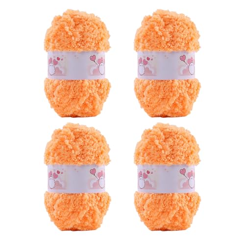 ACESOME 4 x 50 Gramm Plüschgarn, Strickgarn mit Fransen Künstliche Pelzgarn Flauschig Fransengarn Super Soft Chunky Garn Flauschiges Garn zum Häkeln Stricken Mikrofaser Garn (Orange Farbe) von ACESOME ㅤ