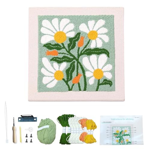 ACESOME Stanznadel-Stickerei-Starter-Kits mit Anleitung, Stanznadel-Stoff mit Blumenmuster, Stickerei Set Anfänger, Starter Stanznadelstoff Muster Set, Mit Holzfotorahmen (Grün) von ACESOME ㅤ