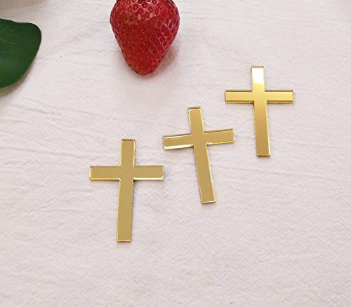 ACFENG Kreuz Kuchen Dekoration, Acryl Charm Topper, Tortendeko Acryl Taufe , Charm Religiöse Feier (Gold Spiegel, 5,1 cm) von ACFENG