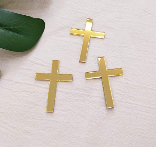 ACFENG Kreuz Kuchen Dekoration, Acryl Kreuz Kuchen Charm Topper, Tortendeko Acryl Taufe Kreuz Kuchen Charm Religiöse Feier (Gold Spiegel, 10,2 cm) von ACFENG