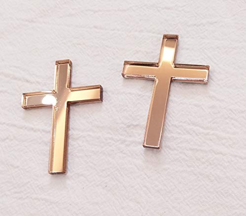 Kreuz Kuchendekoration, Acryl Kreuz Kuchen Charm Topper Kuchendekoration Acryl Taufe Kreuz Kuchen Charm Religiöse Feier (Roségold Spiegel, 5,1 cm) von ACFENG