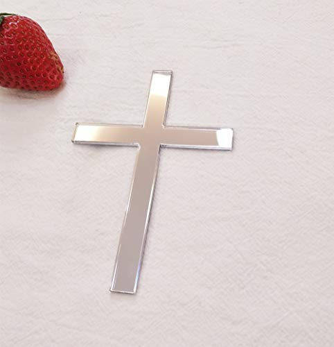 Kreuz-Kuchendekoration, Acryl-Kreuz-Kuchen-Charm-Topper, Kuchendekoration, Acryl, Taufkreuz, Kuchenanhänger, religiöse Feier (silberfarbener Spiegel, 15,2 cm) von ACFENG