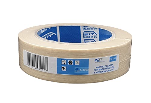 ACIT, Malerpapier 1 Stück 50m x 30mm, Klebeband Malerband 60 °C, Klebeband für Malerarbeiten, Universelles Abdeckband von ACIT