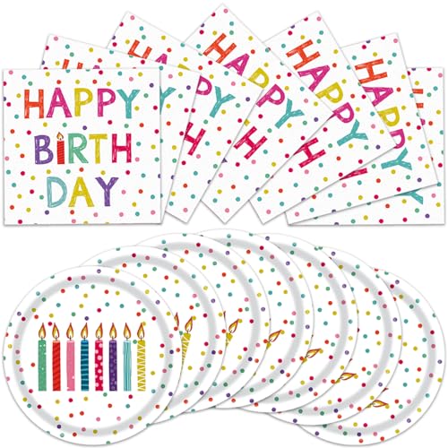 ACIYHN 40 Stück Happy Birthday Dekorationen Happy Birthday Party Supplies Set mit Geburtstagspunkten Design - Enthält Einweg-Papier-Geburtstagsteller und Servietten für Jungen und Mädchen von ACIYHN