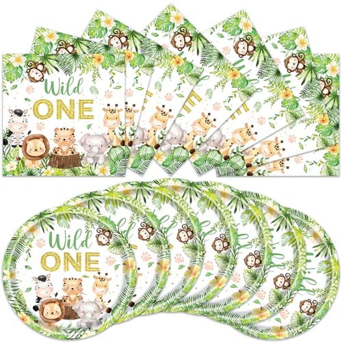 ACIYHN 40pcs Dschungel Safari Baby Shower Dekorationen Geschirr Set Tiere Pappteller Servietten für Baby Boy Wild One Birthday Baby Shower Party Supplies von ACIYHN