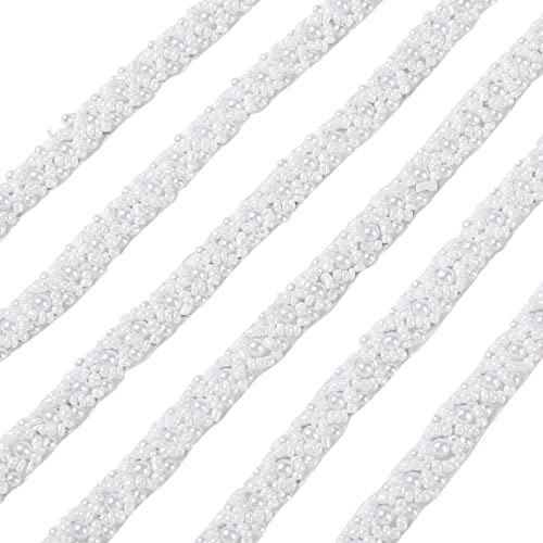 2,7 m Perlenbesatz, weiße Strass-Applikation, Rhinetone-Besatz für Kleid, Kristallperlenapplikation für Braut, Hochzeit, Party und Basteln, Nähen auf Kostüm, Brautkleid, Dekoration, 1 cm von ACKEIVTO