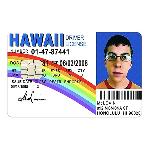 McLovin Kreditkarten Sticker, McLovin Fahrerlaubnis Kreditkarten Aufkleber, EC Karten Aufkleber, Credit Card Skin Cover, Credit Card Sticker, EC Karten Sticker, Easy Apply (Large Chip) von ACME LABS