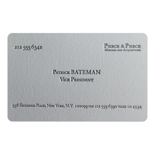 Patrick Bateman Business Card Kreditkarten Sticker, Kreditkarten Aufkleber, EC Karten Aufkleber, Credit Card Skin Cover, Credit Card Sticker, EC Karten Sticker, Easy Apply, Movie Prop (No Chip) von ACME LABS