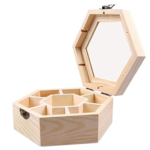 CMEDE Holz Schmuckschatulle Schmuckbox Schmuckkasten Schmucketui Sechseckige Aufbewahrungsbox Geschenkbox Schmuckbehälter mit Deckel Schmuckkasten für Geburtstag Hochzeit Party Geschenk von ACMEDE