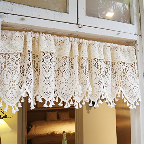 ACMHNC Häkelgardine Landhausstil Vintage Küchengardine Romantische Bohemian Hohle Häkeln Kurzgardine Elegant Baumwolle Leinen Scheibengardine 1 Stück (Beige,68cm x 40cm /27"*16") von ACMHNC