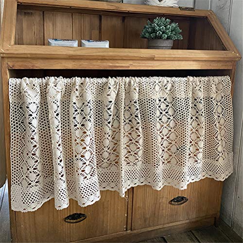 ACMHNC Küchengardine Landhausstil Vintage Scheibengardine Hohl Stickerei Häkelgardine Kurzgardine Moderne Transparente Küchen Halbvorhang 1 Stück,Beige,W x H 130x40cm von ACMHNC