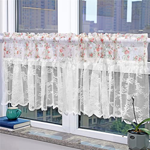 ACMHNC Küchengardine Scheibengardine Landhausstil Vintage Blumenmuster Bistrogardine Spitze Halbtransparente Kurzgardine 1 Stück (White,106cm x 60cm /42"*24") von ACMHNC