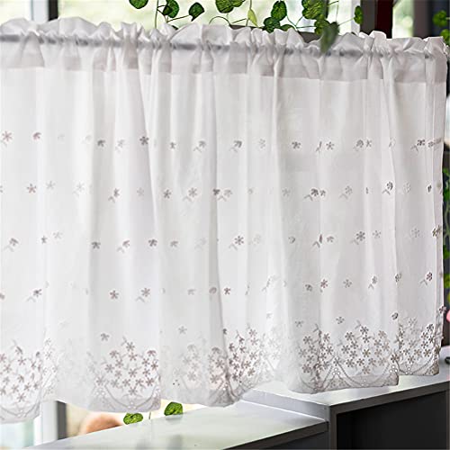 ACMHNC Kurzstores Vorhang Landhausstil Scheibengardine Modern Kurz Weiß Besticke Bistrogardinen Halbtransparent Baumwolle Kurzgardine für Küche, Balkon, Waschküche, 1 Stück,Weiß,W x H 120 x 40cm von ACMHNC