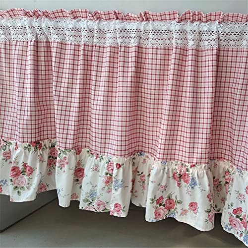 ACMHNC Landhausstil Kariert Scheibengardine Romantische Vintage Bistrogardine Baumwolle Polyester Küchengardine Schick Häkel Spitze Kurzgardine 1 Stück,W x H 150 x 40cm von ACMHNC