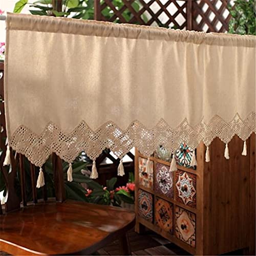 ACMHNC Scheibengardine Landhausstil Vintage Küche Vorhang Baumwolle Leinen Kurzgardine Hohle Häkeln Retro Bistrogardine Romantisch Heimdekoration 1 Stück,Beige,W x H 150 x 30 cm von ACMHNC