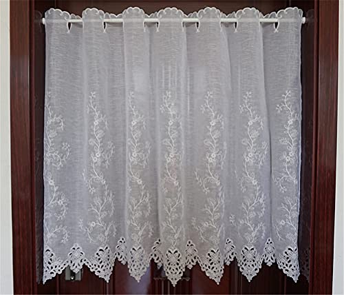 ACMHNC Voile Scheibengardine Transparente Kurzgardine Bistrogardine mit Blumen-Stickerei Muster Landhausstil Kurze Küchengardine Schiebevorhang 1er Pack,Weiß,W x H 150x100cm von ACMHNC