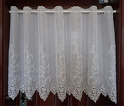 ACMHNC Voile Scheibengardine Transparente Kurzgardine Bistrogardine mit Blumen-Stickerei Muster Landhausstil Kurze Küchengardine Schiebevorhang 1er Pack,Weiß,W x H 150x60cm von ACMHNC