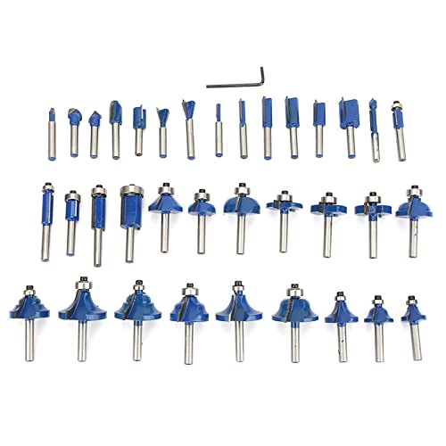 Fräser-Bit-Set, Fräser-Zubehör, Profi-Schaft, Wolframkarbid, 35-teilig, 1/4 Fräser-Bit-Set, Fräser-Bit, Blau von ACOGEDO