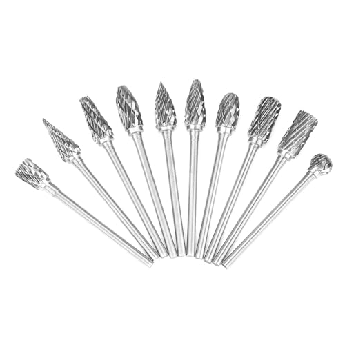 Hochleistungs-Frässtifte-Set aus Wolframkarbidstahl für Präzise Metallbearbeitung, Schnitzerei, 3-mm-Schaft, 10 Stück Doppelschnitt-Rotationsfeilen, Vielseitige Werkzeuge für von ACOGEDO