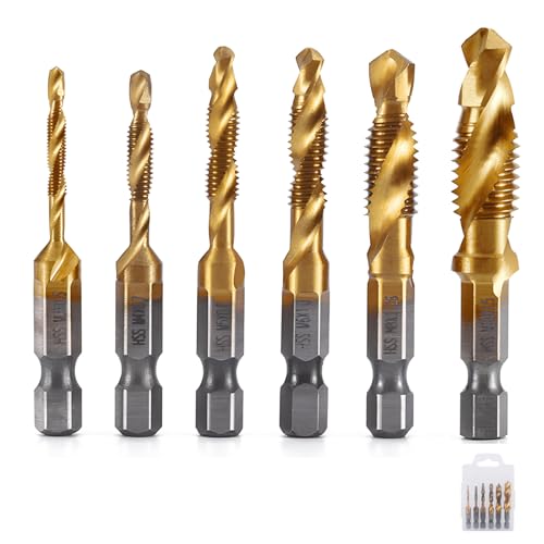 1/4"Bohrer Gewindebohrer Set Metall,6PCS Sechskantschaft Bohrer Set HSS Spiralgewindebohrer Metrisches Gewinde Spiralschrauben Gewindeschneider Set Spiralnutbohrer Maschinengewindebohrer Set M3-M10 von ACONDE