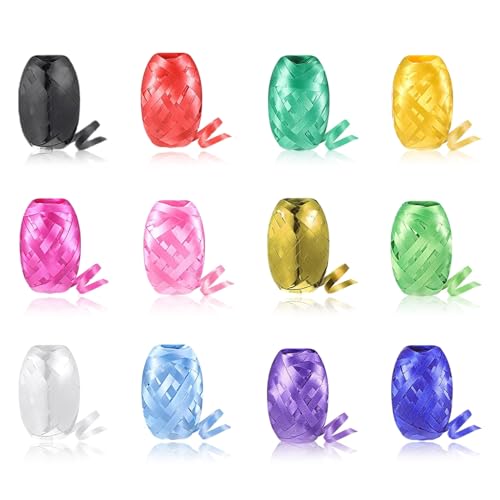 12 Stück Geschenkband Kräuselband Ringelband Set, 5mm x 10 m je Rolle, Rolle Ringelband in Bunten Farben, Tolles Set Geschenkbänder in Geschenkverpackung, für Wedding Decoration, Luftballon Party Deko von ACONDE