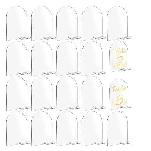 20 Stücke Tischnummern Hochzeit, Transparentes Bogen Acrylschild mit Ständer, Blanko Gewölbt Acrylplatte, Gäste-Namen, Acryl-Tischkarten, Sitzkarten, für Hochzeit, Party, Veranstaltung, Dekoration von ACONDE