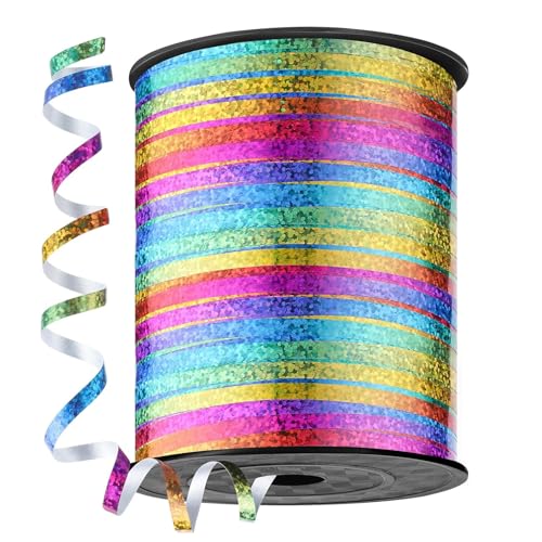 450 Meter Geschenkband Bunt, 5mm Schleifenband Regenbogen, Glänzend Bunt Glitzer Ringelband Ballonband, Party Hochzeitsdeko, Weihnachten Neujahr Geschenkverpackung, für Ballonverschlüsse von ACONDE