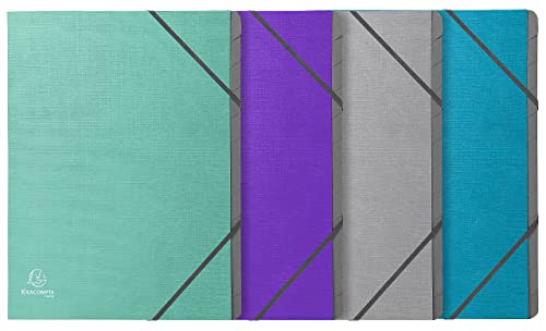 ACROPAQ - 8 x ECO Organisationsmappe - A4 mit Textiloberfläche, aus recyceltem Material, 2 Ringe, 12 Fächer, 4 trendigen Farben, 4 cm Rückenbreite - Sammelmappe, Ordnungsmappe - Blau, Grau, Lila, Grün von ACROPAQ