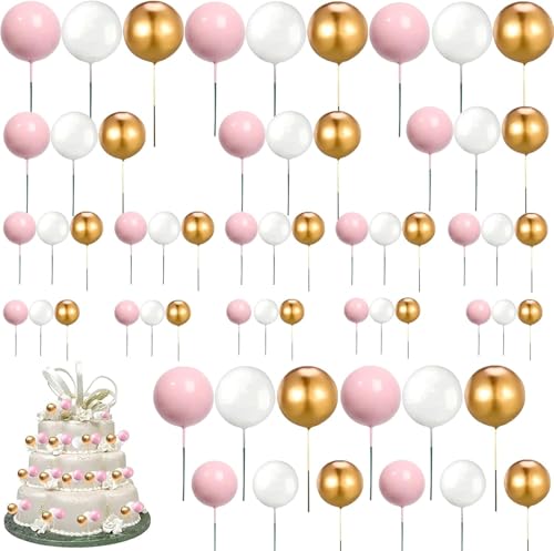 60 Stück Tortendeko Kugeln Cake Topper, DIY Kuchen Topper,Happy Birthday Tortendeko Pink, für Hochzeit Party Geburtstag Torte Dekorieren (Rosa) von ACTIUSIS