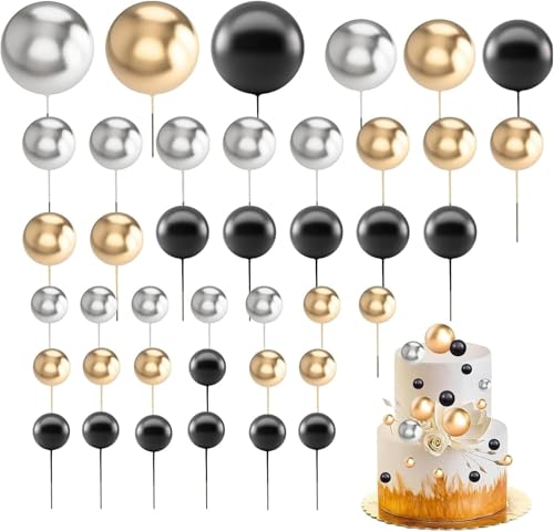 Happy Birthday Tortendeko Schwarz, DIY Kuchen Topper,60 Stück Tortendeko Kugeln Cake Topper,für Hochzeit Party Geburtstag Torte Dekorieren (Schwarz) von ACTIUSIS