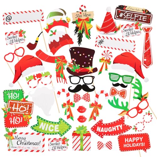 ACTOYS Weihnachtsfeier Fotorequisiten, 38 Pcs Weihnachten Photo Booth Requisiten, Weihnachts Foto Requisiten, Photo Props, Selfie-Requisiten, für Erwachsene Kinder Weihnachtsfeier Zubehör von ACTOYS