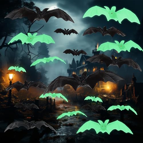 Halloween Fledermaus Deko,ACTOYS 20 Stück Halloween Fledermäuse,Lustiges Gummi Fledermaus Leuchtend für Halloween Hängedeko Gastgeschenke Fledermaus Haus Tisch Garten Deko von ACTOYS