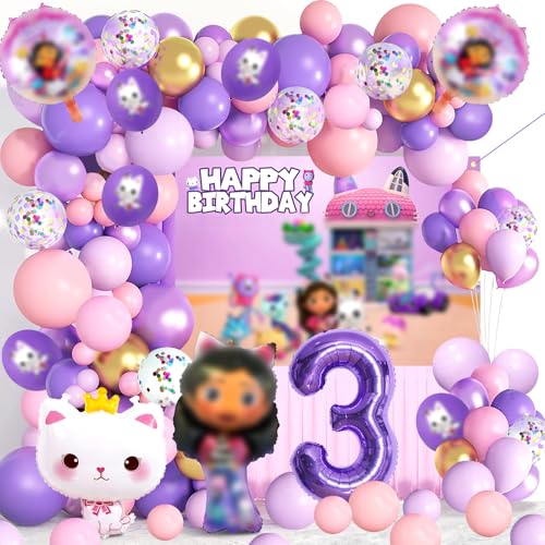 76 Pcs Gabby Geburtstag Deko 3 Jahre, Gabby Geburtstag, Gabby Geburtstag Deko Torte, Gabby Tortendeko, Gabby Geburtstag Deko, Gabby Balloon, Gabby Hintergrund Geburtstag, Gabby Ballon Kette von ACTUALLYX