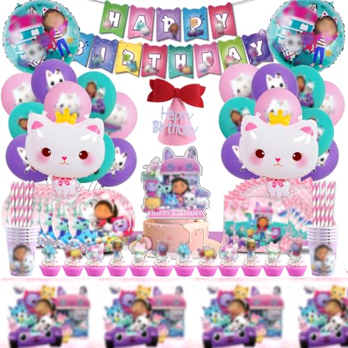 Gabb Geburtstag Deko, Gabb Geburtstag Deko Partyzubehör Set, Gabb Geburtstagsdeko für Kind, Gabb Ballons, Kinderfeste Geburtstagsdeko, Geburtstagshut, 100 Pcs Geburtstag Geschirr Set von ACTUALLYX