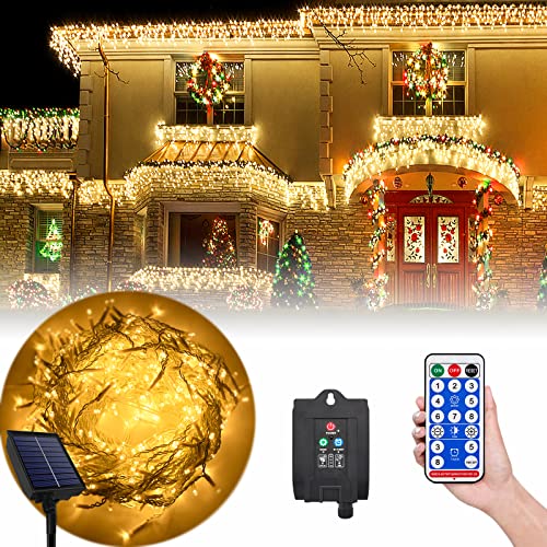 ACXIN Solar Eisregen Lichterkette Außen 10M 400 LED Solar Lichterkette Aussen Warmweiß Weihnachtsbeleuchtung Außen mit Timer, Fernbedienung, 8 Modi, IP44 für Garten Weihnachten Hochzeit Party Balkon von ACXIN