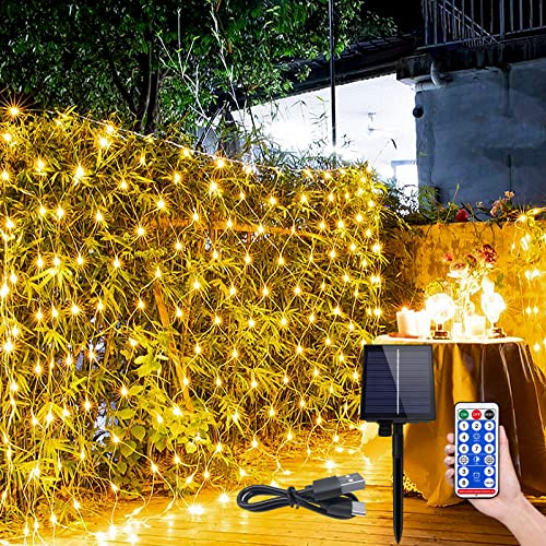 ACXIN Solar LED Lichternetz 3x2m 250LEDs Mesh Außen Innen Solar Garten Lichterkettenvorhang 8 Leuchtmodi Net Mesh Deko IP44 Wasserfest mit Fernbedienung Timer von ACXIN