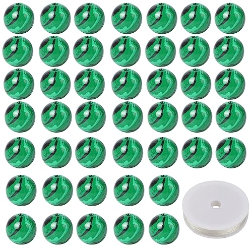 100Pcs 10mm Grüner Malachit Naturstein Perlen Runde lose Edelstein Energie Heilung Perlen mit kostenlosen Kristall Stretch Cord DIY glatte Perlen für Armband Halskette Ohrringe Schmuck machen von ACYUNLEI