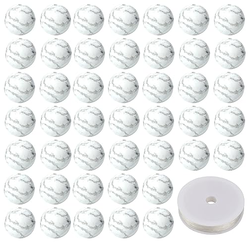 100Pcs 10mm Weißer Howlit Naturstein Perlen Runde lose Edelstein Energie Heilung Perlen mit kostenlosen Kristall Stretch Cord DIY glatte Perlen für Armband Halskette Ohrringe Schmuck machen von ACYUNLEI